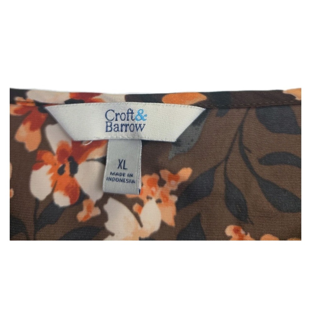 Croft‎ & Barrow Women Casual Blouse Size 1X BrownFloral Boat Neck Long Sleeves - Picture 2 of 9